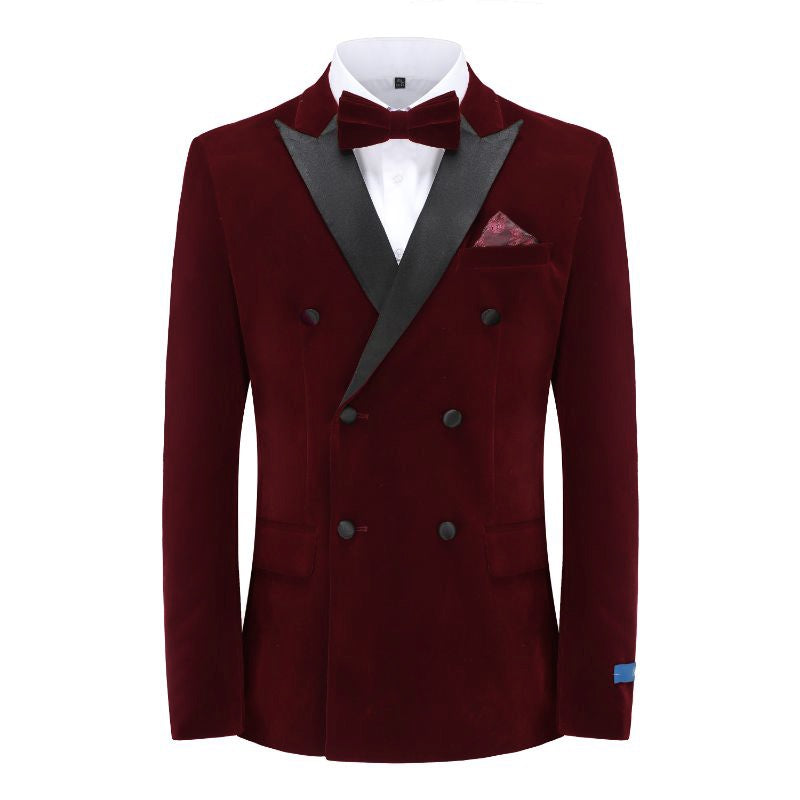 TX900 (VELVET PEAK LAPEL DOUBLE-BREASTED) - BURGUNDY